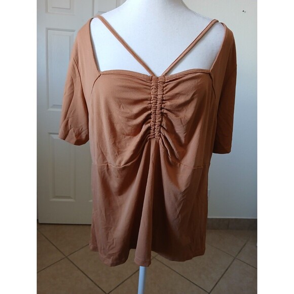Willow Womens Blouse‎ Top Tan Short Sleeve Babydoll Size 2X Y2K 90's - Picture 1 of 13